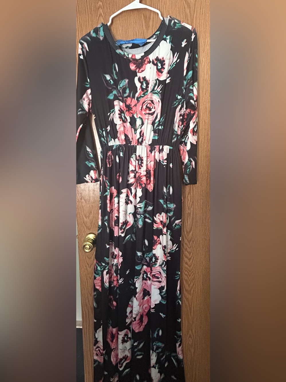 Floral Long Sleeve Maxi Dress in Black and Pink